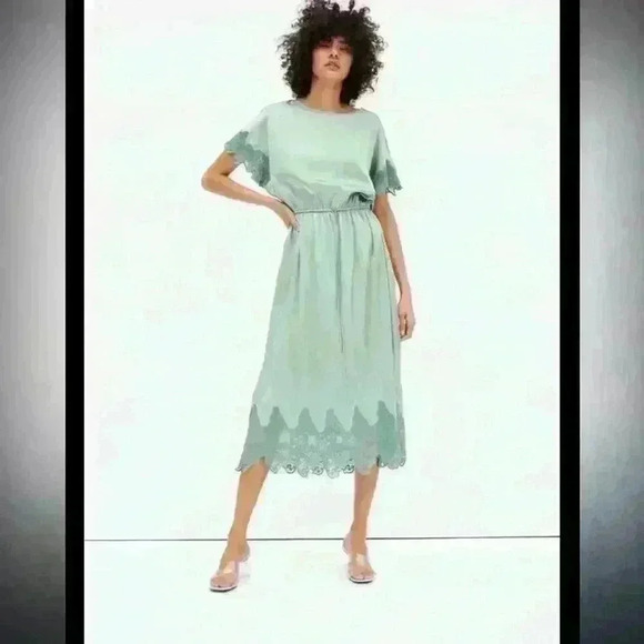 Zara Silky Feel Lace Trim Wedding Evening  Maxi Dress Size Medium - Picture 1 of 9
